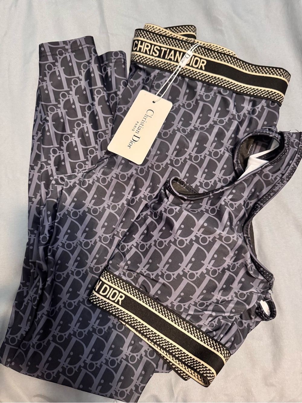 Dior Navy Blue Monogram Sports Bralette and Leggings Set